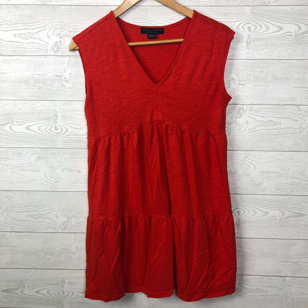 Social Standard by Sanctuary Women's XS Tank Dress V Neck Coral Orange Casual